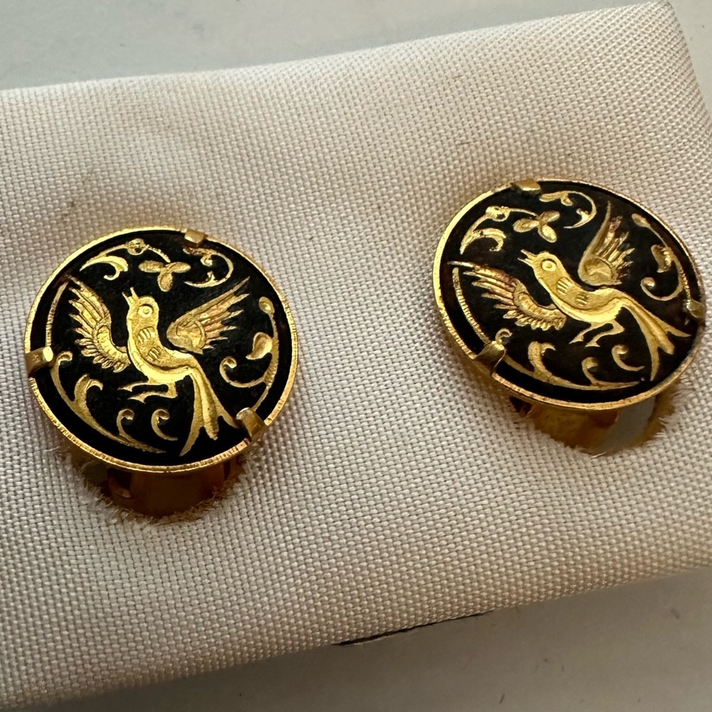 Damasience earrings black and gold clip